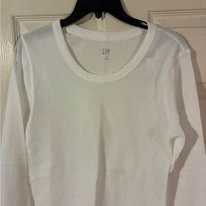 GAP White Ribbed Long Sleeve Crew Tee